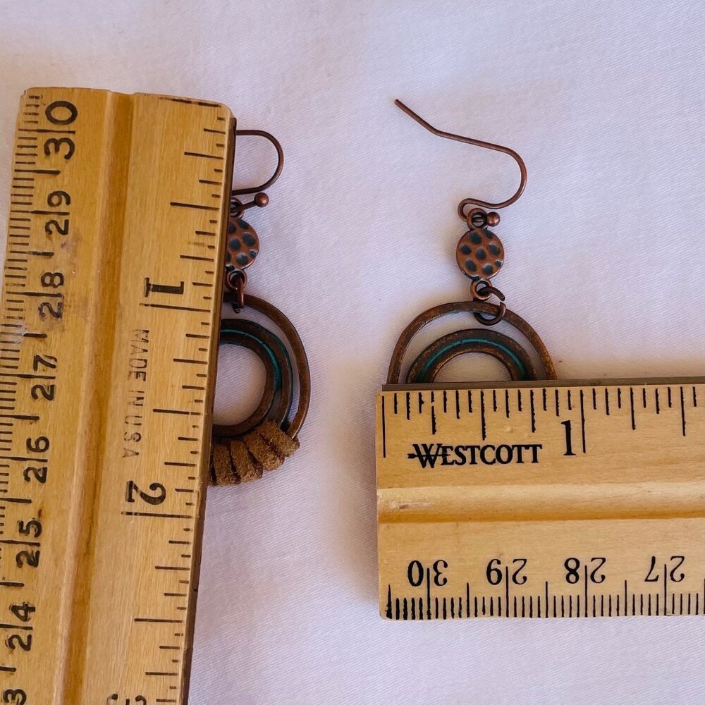 Bohemian Style Copper Toned Earrings 2"' L Blue and Suede Womens Hypoallergenic - Picture 4 of 4